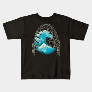 Vaporwave XRay Kanagawa Wave Ribs Bones by Tobe Fonseca Kids T-Shirt